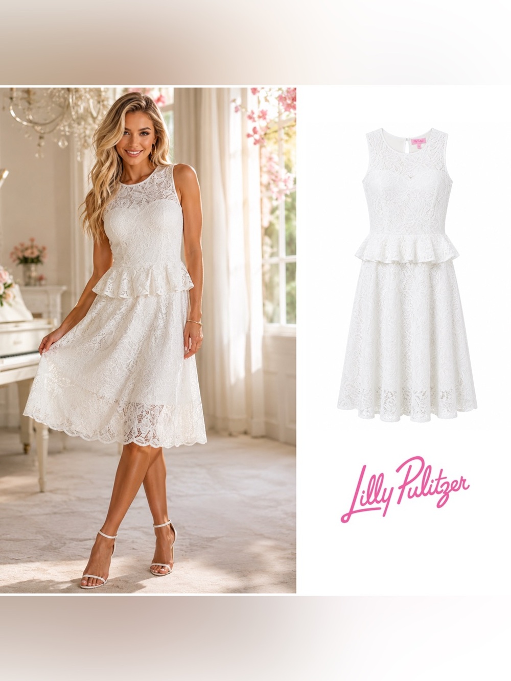 NEW Lilly Pulitzer Lace White Nolea Peplum Dress - Picture 1 of 11